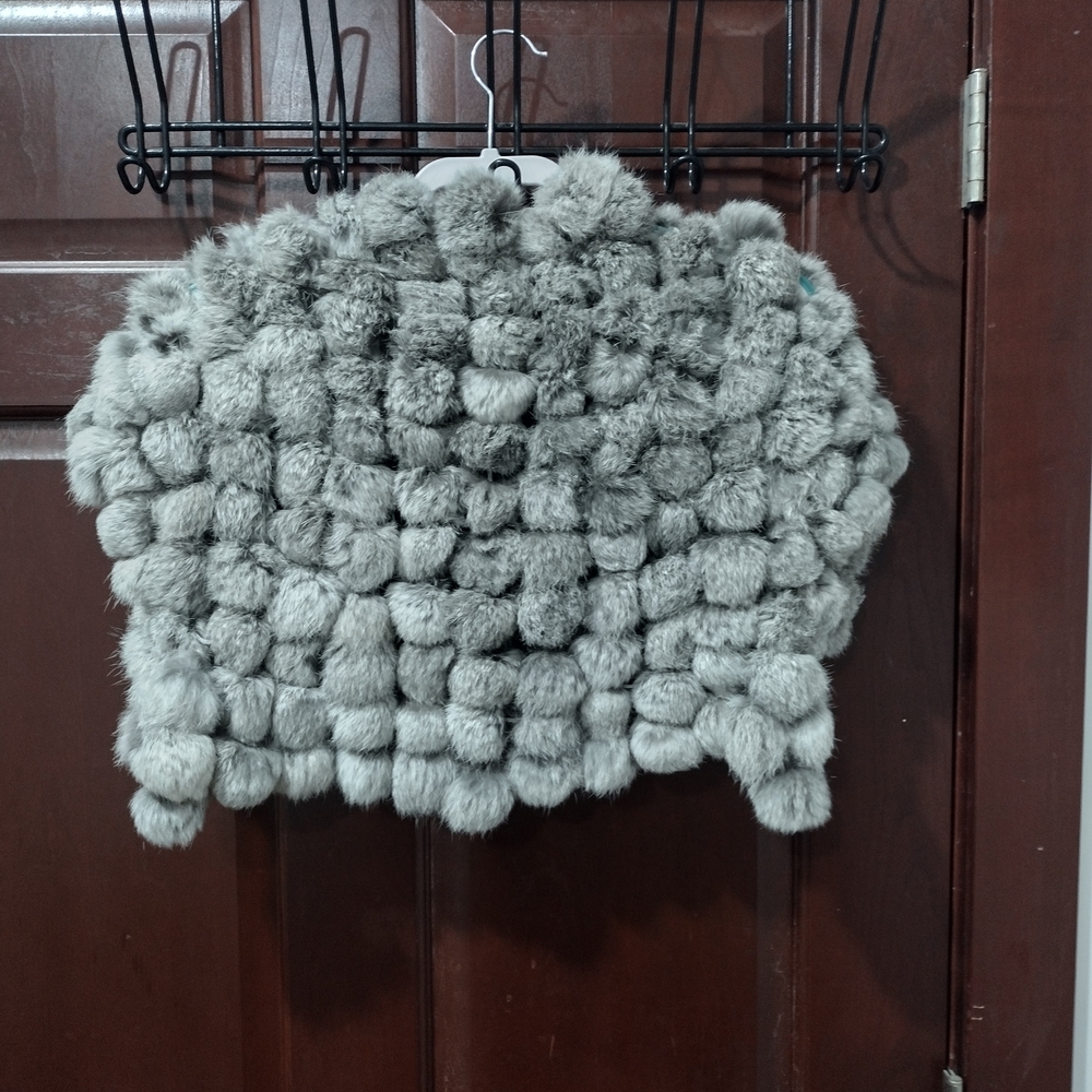Gray Rabbit Fur Scarf Shawl Womens - Picture 2 of 3